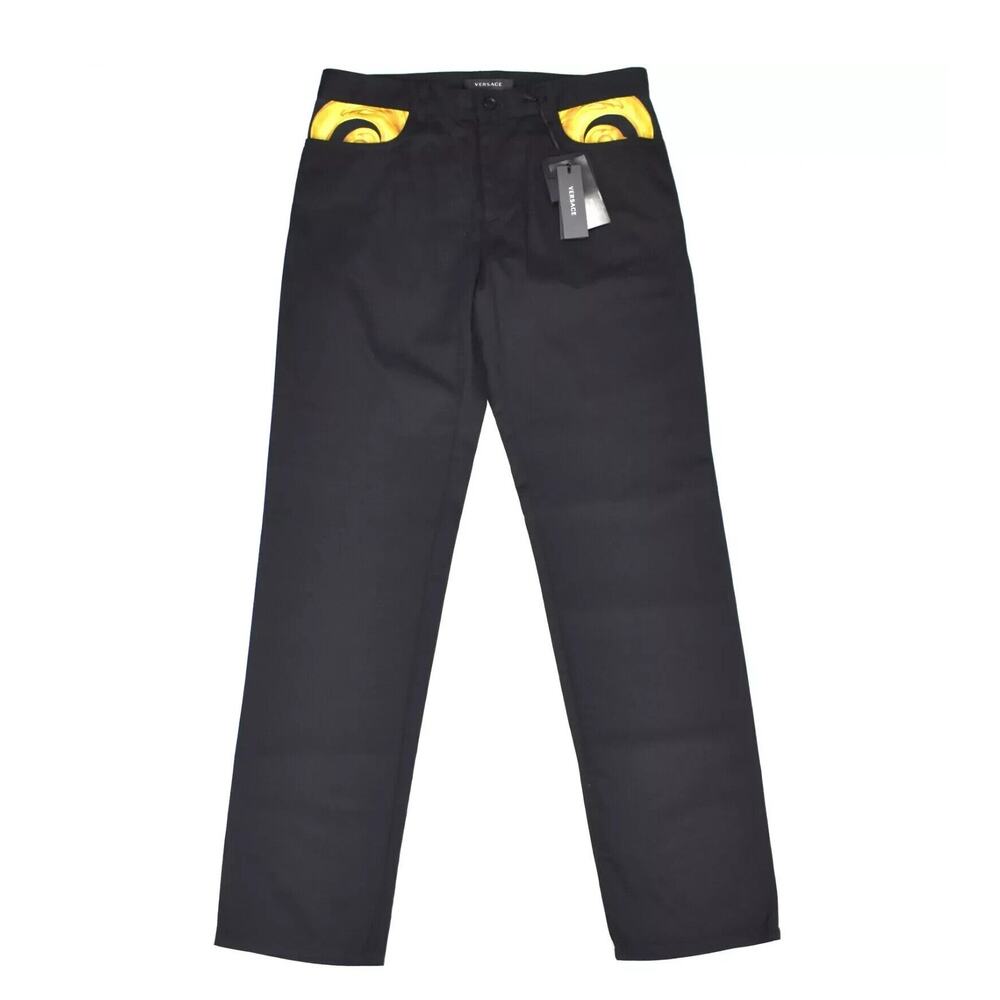 NWT Versace Pants Men IT 48 US 32 Black Barocco Cotton Twill Straight Leg $900